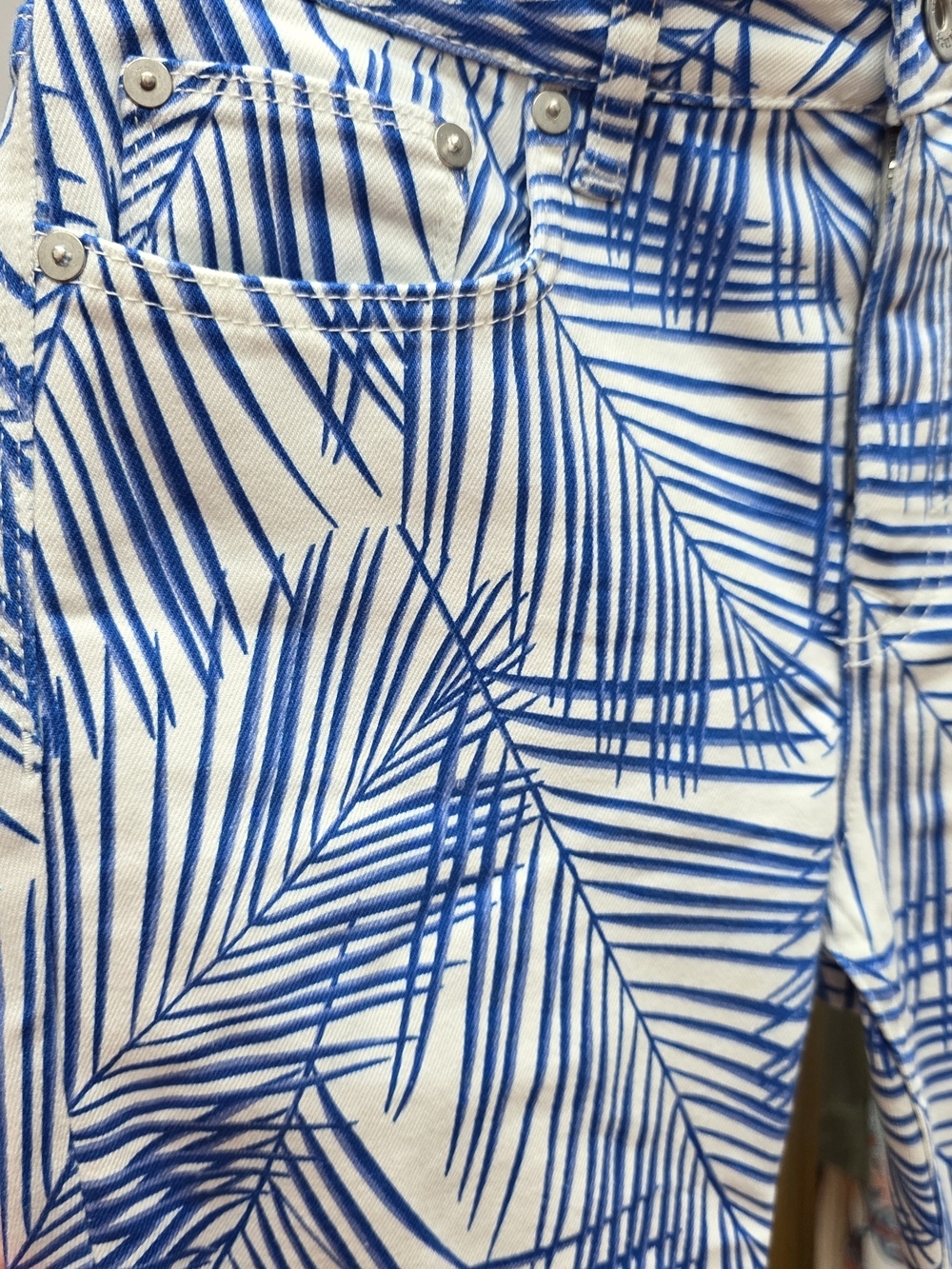 Vineyard Vines Blue White Palm-Leaf Straight Leg Raw Hem Pants Sz 26 - Picture 3 of 7